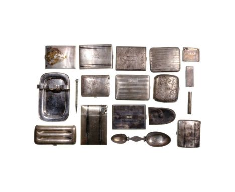 Sterling Silver Tobacciana Assortment  (17) items including a Dunhill lighter, a Ronson lighter, a match safe, a JOR ashtray,