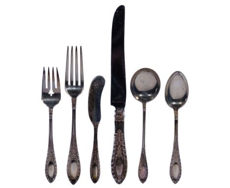 Manchester Gadronette Sterling Silver Flatware Assortment  (68) pieces including (12) 9.5-inch dinner knives, (7) individual 