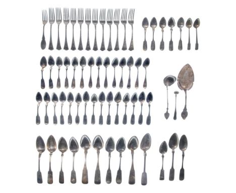 Coin Silver (900) Utensil Assortment  (65) items including forks, spoons, serving spoons and serving utensils, from F. B. Dod