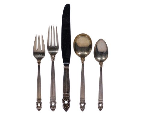 International Silver Royal Danish Sterling Silver Flatware Service  (74) pieces including (12) 8.875-inch dinner knives, (2) 