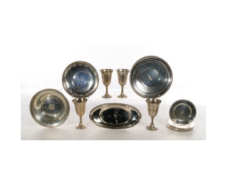 Alvin Sterling Silver Assortment  (6) items including (2) bowls, (2) plates, a set of four water goblets and a set of eight a