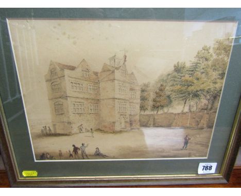 GEORGIAN WATERCOLOUR, sketch of "Boys Playing In School Yard", 8" x 11"