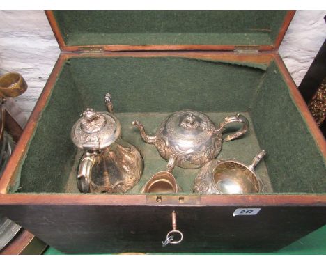 VICTORIAN PLATE, original cased 4 piece plated tea and coffee service, ornate embossed decoration and finials by Elkington 