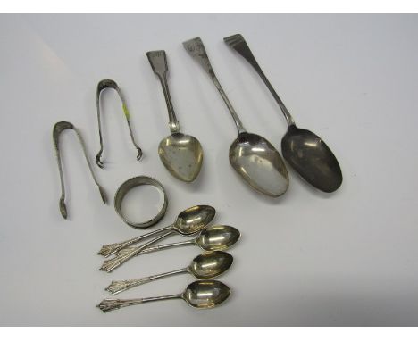 ANTIQUE CUTLERY, collection of Georgian and later HM silver tableware, including serviette ring, 7.5 ozs