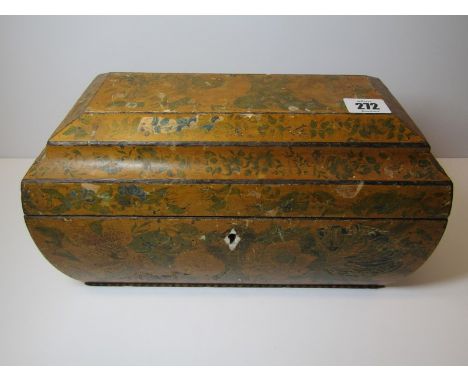 REGENCY TEA CADDY, floral painted triple section tea caddy (requiring restoration) 13" width
