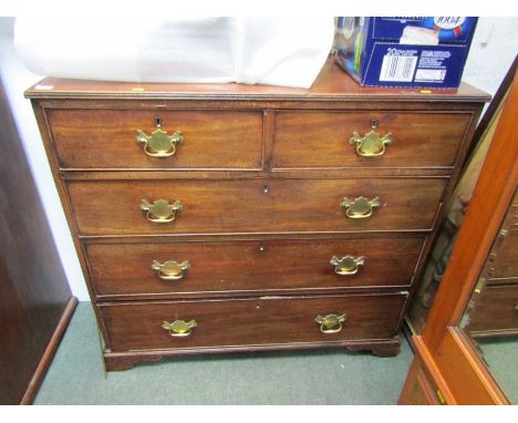 GEORGIAN MAHOGANY STRAIGHT FRONT CHEST, 2 short and 3 long graduated drawers, brass swan neck handles and bracket feet, 41" w