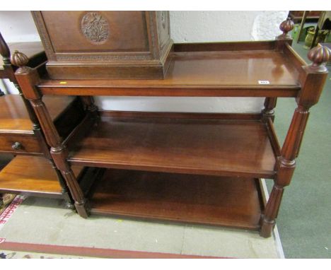 VICTORIAN MAHOGANY BUFFET, a 3 tier open shelf buffet with tapering ribbed supports, 40" width