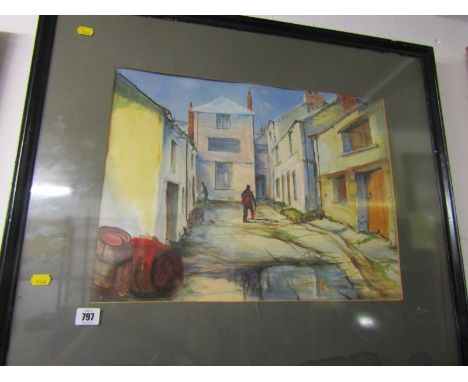 RICHARD BONNEY, signed & inscribed watercolour "View Ring O Bells Yard, St Columb" 14.5" x 19.5"