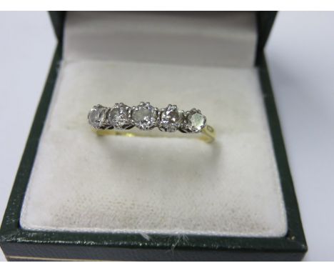 VINTAGE 18CT GOLD 5 STONE DIAMOND RING, set with 5 old cut diamonds of slightly graduating size, size P