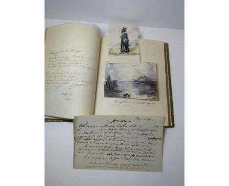 EARLY VICTORIAN GLEANING ALBUM with manuscript prose and inset watercolours of maritime and topographical interest 