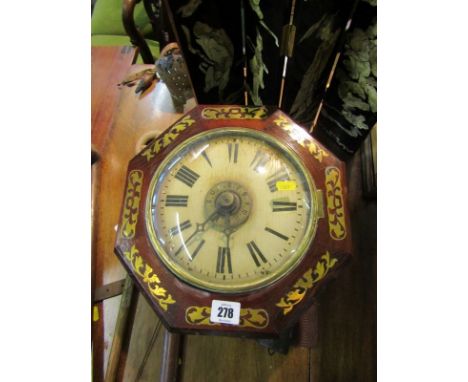 POSTMAN'S CLOCK, early 19th Century brass inlaid rosewood octagonal case postman's clock 11.5" diameter