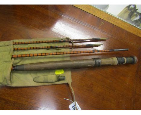 VINTAGE HARDY FLY ROD, Hardy split cane 3 section fly rod with spare top section, reel fitting patent 1873 in original bag wi