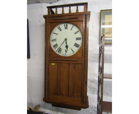 SCHOOL ROOM CLOCK, oak panelled case hanging wall clock, 362 height