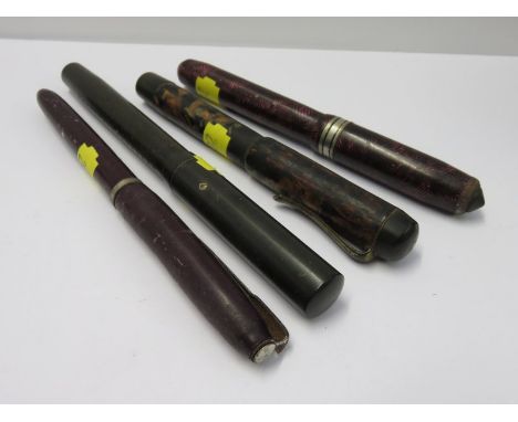 VINTAGE FOUNTAIN PENS, 3 fountain pens (2 with 14ct gold nibs) and 1 other, 2 in mottled cases