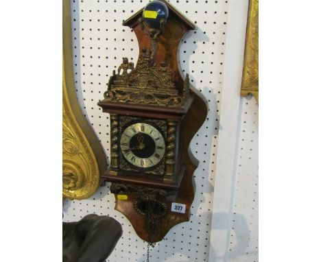 CONTINENTAL DESIGN BRACKET CLOCK, a gilt brass Dutch design bracket clock on burr walnut back plate, 22" height