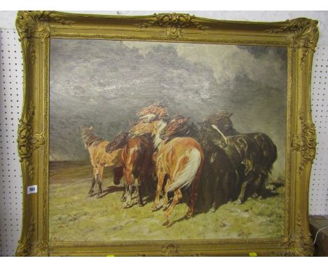 ALFRED ROLOFF, textured print "Group Of Horses", 24" x 29"
