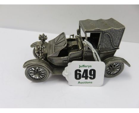 MODEL VINTAGE SILVER CAR, silver model of a 1920s style car, 10 cm length