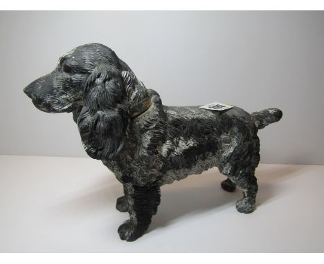 DOG INKWELL, painted metal table top dog inkwell, 10" length 