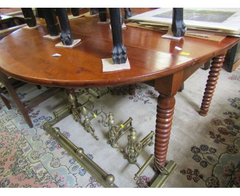 VICTORIAN DROP LEAF COUNTRY TABLE, bobbin leg support oval drop leaf table