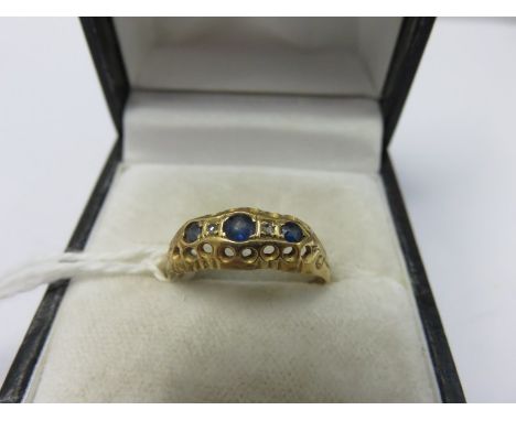 18CT GOLD VINTAGE SAPPHIRE & DIAMOND RING, Chester HM, 2 grams, size O