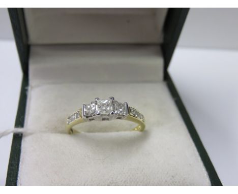 3 STONE DIAMOND RING, 18ct gold 3 stone diamond ring, princess cut diamonds of good colour and clarity, totalling 0.5ct diamo