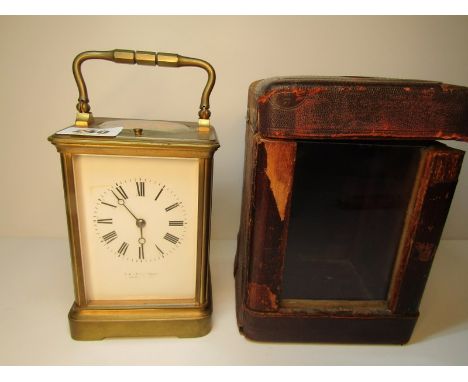 REPEATER CARRIAGE CLOCK, brass bevel glass case carriage clock with coiled bar strike with patent S.J.Rety Poller stamp and c