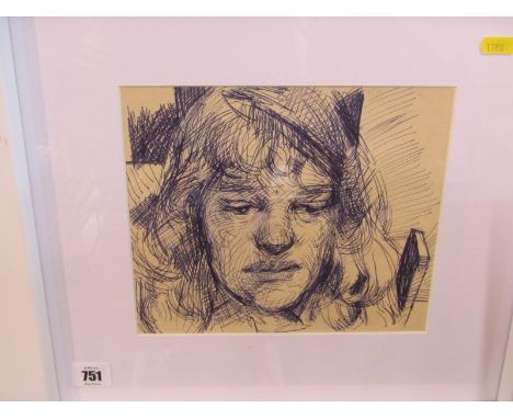 ROBERT LENKIEWICZ, pen & ink portrait from sketch book "Mouse" artist estate blind stamp 7.5" x 9"