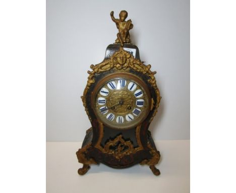 BOULLE BRACKET CLOCK, 19th Century French bracket clock with putti finial and gilt metal mounts (requires restoration), 16" h