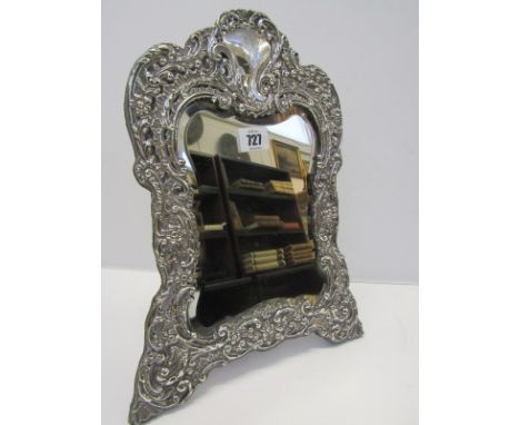 FINE SILVER EASEL MIRROR, a Rococco design silver easel mirror, 14" height