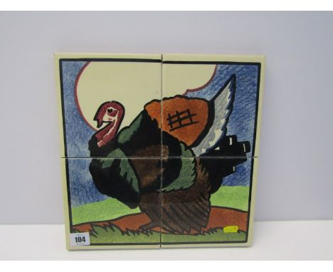 POOLE TILES, 4 tile pictorial panel of a "Turkey", circa 1930's for Dewhurst Butchers, 12" square