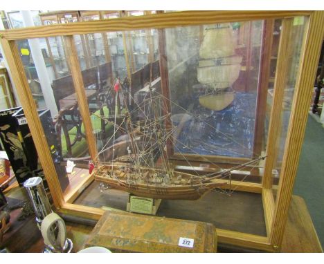 MARITIME, cabinet case scale model of early 19th Century cargo ship "Devon Maid" 25" height x 29" length