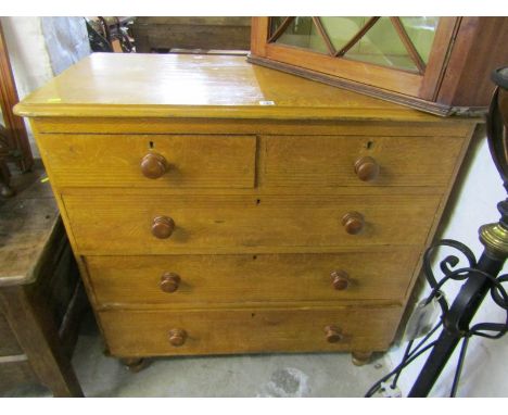 PAINTED PINE CHEST, straight front chest of 2 short 3 long graduated drawers with wooden knop handles and original comb work,