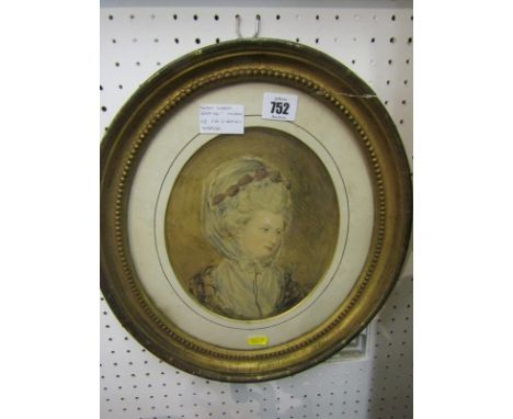 GEORGIAN PORTRAIT, oval watercolour "Portrait of Lady Sarah Napier - mother of Sir Charles Napier", 9" x 7"