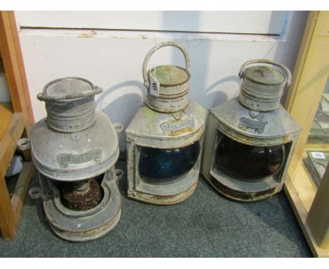 NAVIGATION LANTERNS, pair of port & starboard navigation lanterns and 1 other mast head lamp frame 