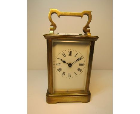 CARRIAGE CLOCK, brass bevelled glass carriage clock (needs repair) 4.5" high 