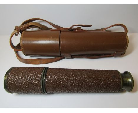 TELESCOPE,  4-drawer brass telescope by Broadhurst, Clarkson & Co., original leather casing No.25955