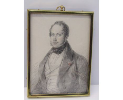 EARLY 19TH CENTURY PORTRAIT, pencil and watercolour, half length portrait of Gentleman in a Cravat