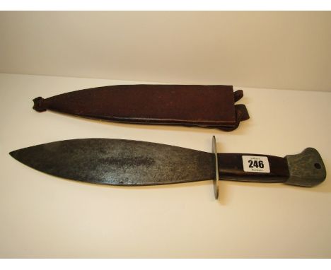 WWII Fairbairn Smatchet knife with tooled leather scabbard 