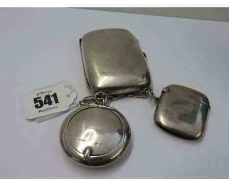 SILVER ITEMS, cigarette case, silver vesta, silver patch box