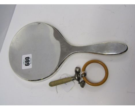 TEETHING RING & HM SILVER BACKED HAND MIRROR, London 1929