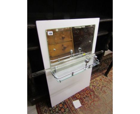 VINTAGE SPLASH BACK, a mirrored chrome bathroom splash back and glass towel rail, 34.5" height