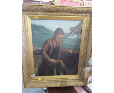 NEWLYN SCHOOL, monogrammed oil on canvas "Portrait Of Skipper At Sea", possible monogrammed S A, 21" x 17.5"