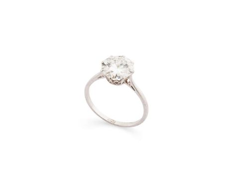  A diamond single-stone ring  The brilliant-cut diamond, weighing 3.27 carats, in a six-claw setting, ring size R&nbsp;    