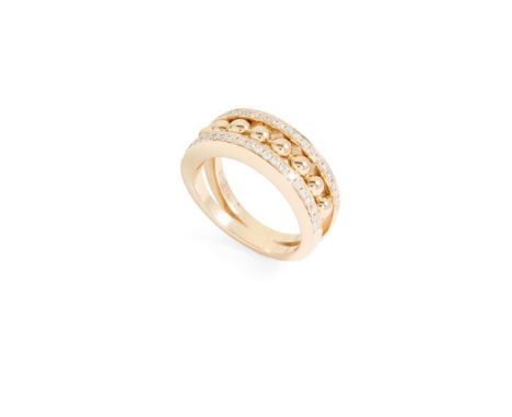  Boodles: A rose gold and diamond ‘Circus’ ring  The central line of polished 18 carat rose gold beads, between courses of br