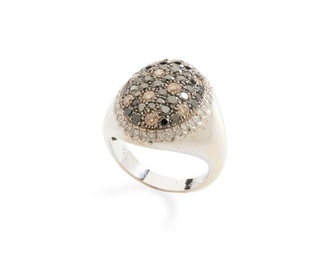  Poniros: A diamond and coloured diamond ring  Of oval bombé design, centrally pavé-set with circular-cut black diamonds and 