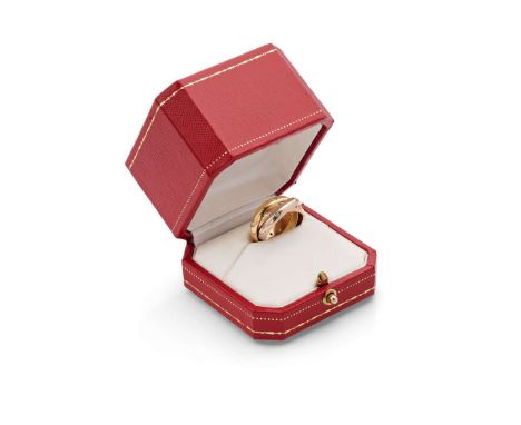  Cartier: A diamond 'Trinity' ring  The 18 carat &nbsp;tri-coloured gold bands, each gypsy-set throughout with brilliant-cut 