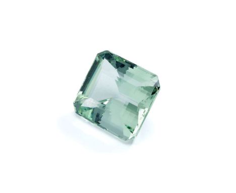  An unmounted aquamarine  The step-cut green blue aquamarine, weighing 132.82 carats&nbsp;Please note VAT will be applicable 