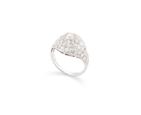  A diamond bombé ring  The domed form set throughout with single-cut diamonds, centrally featuring an old brilliant-cut diamo