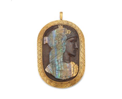  Wilhelm Schmidt: A boulder opal cameo pendant/ brooch, late 19th century  The large oval opal and opal matrix cameo, carved 