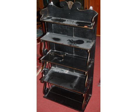 A black painted five tier waterfall wall shelf